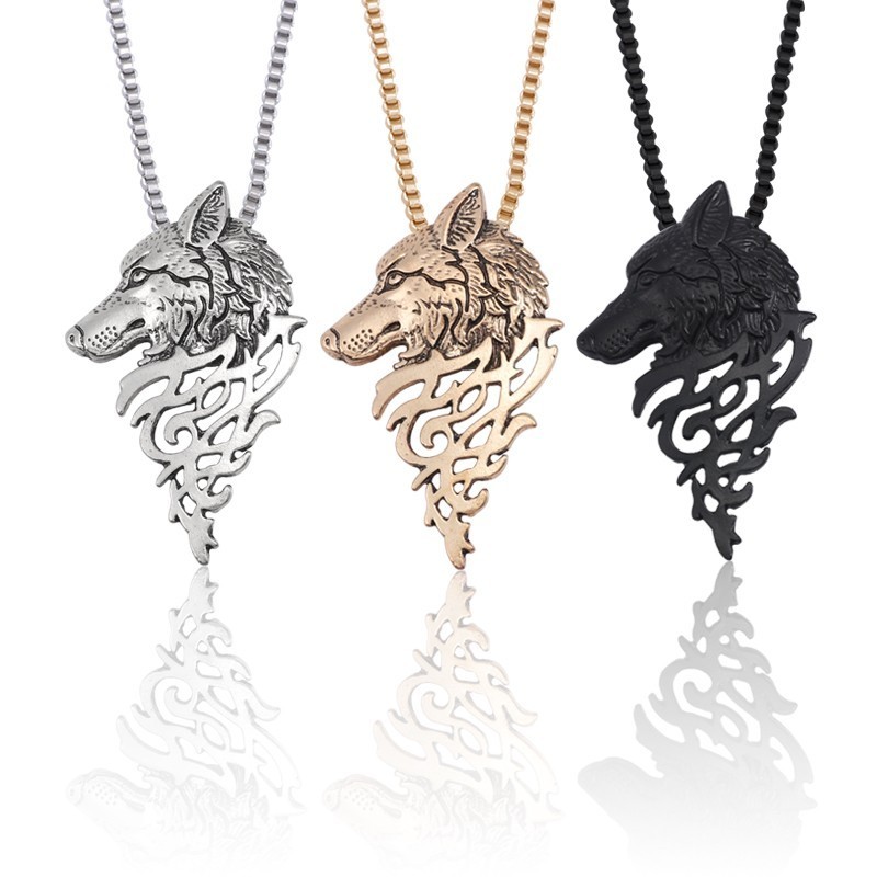 Vintage hommes loup tête pendentif collier pull collier bijoux cosplay 