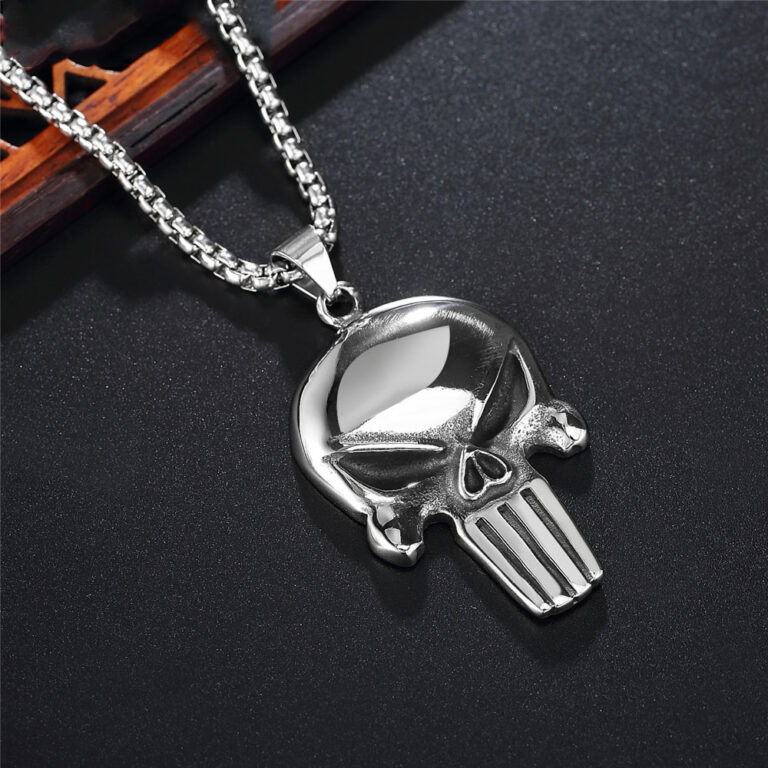 Collier Homme Crâne Tête De Mort - Style Rock Gothique - Acier Inoxydable - Chaîne 60 Cm - ZENSE - 11