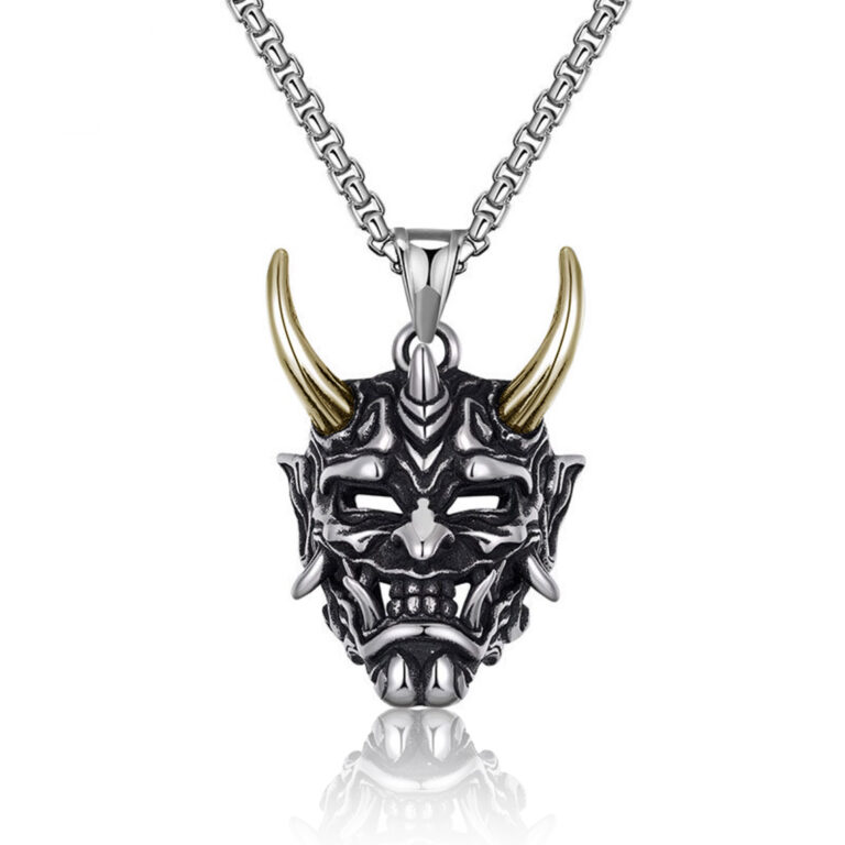 Collier pendentif croix gothique en acier, ailes et pierre rouge, rock