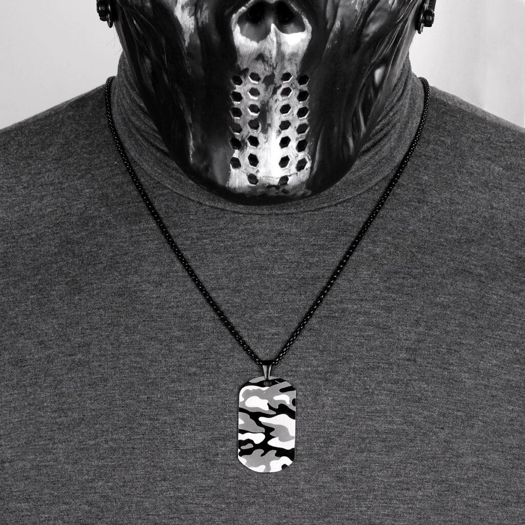 Pendentif Homme Plaque Militaire Bleu Avec Strass - Acier Inoxydable, Neuf Avec étiquettes