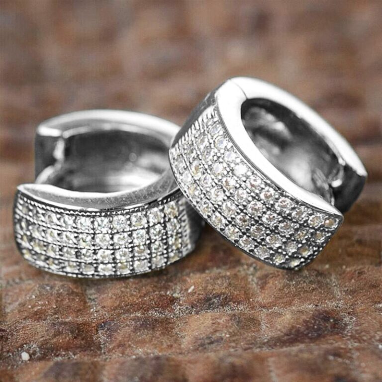 Boucle D'oreille Créole Homme/femme En Argent 925 Avec Spinelle Noir - Noir Plaqué Chrome - Diamètre 15mm