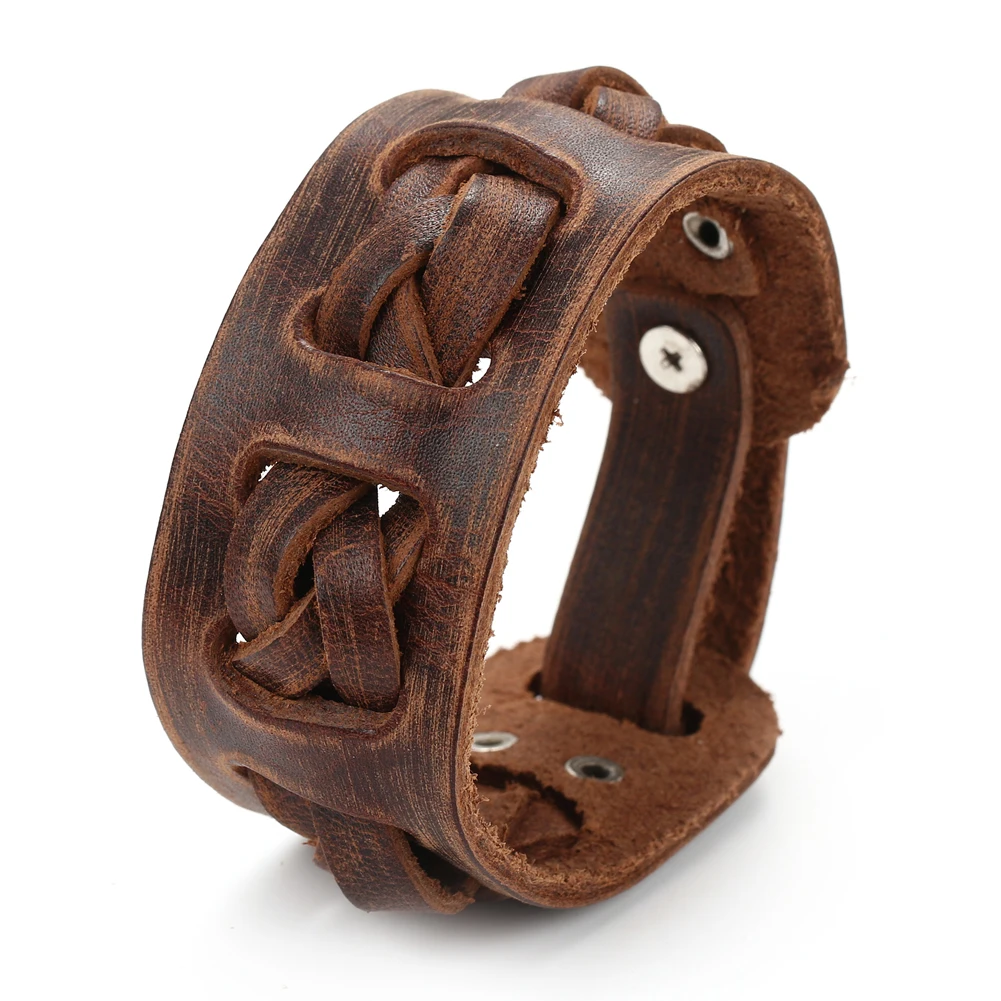 Bracelet de force cuir homme artisanal marron Bracelet robuste
